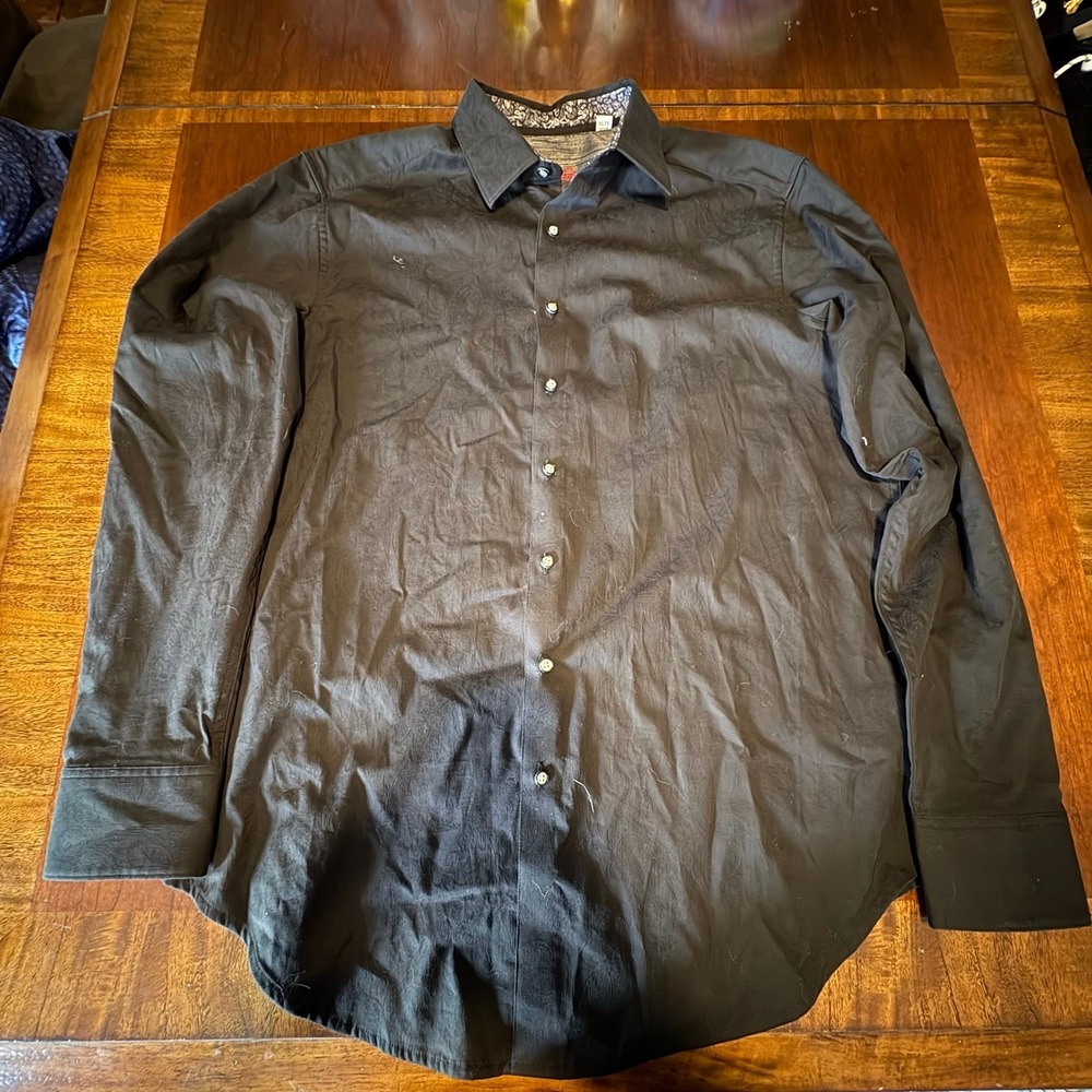 Robert Graham XLT Black Embossed Paisley Luxury Button Up Dress Shirt